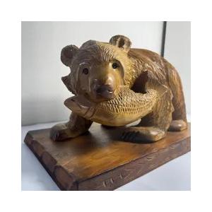 北海道 木彫り熊 鮭をくわえた熊】伝統工芸 民芸品 置物 天然木 彫刻