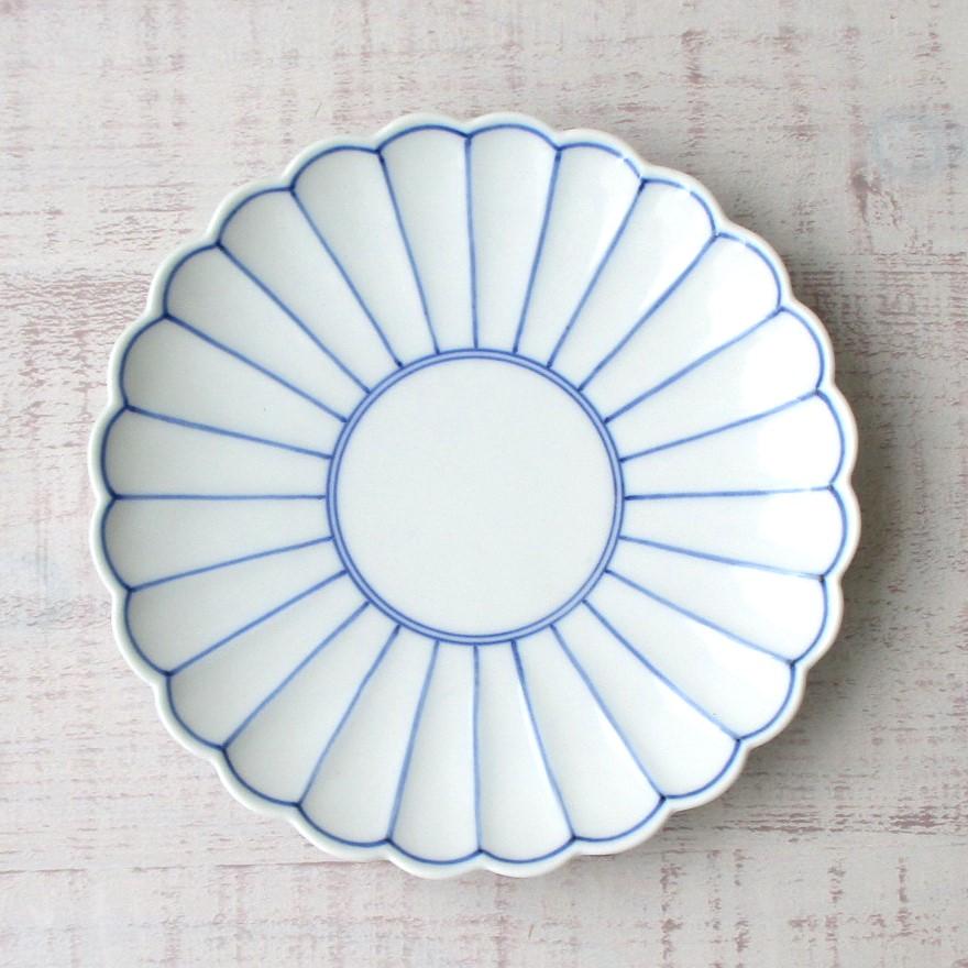 有田焼 お皿 染付 太白青線菊割5寸皿 銘々皿 ケーキ皿 デザート皿 パン