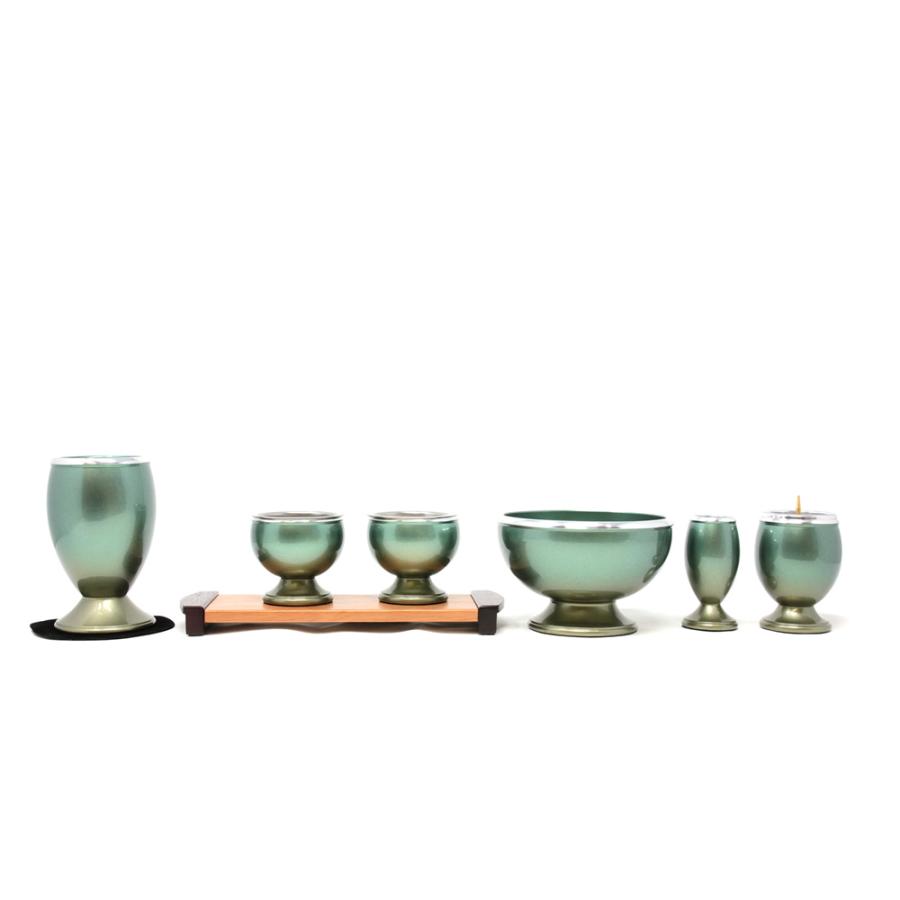 仏壇 神棚の松山神仏具店 モダン仏具セット 六具足 アルミ製 グリーン