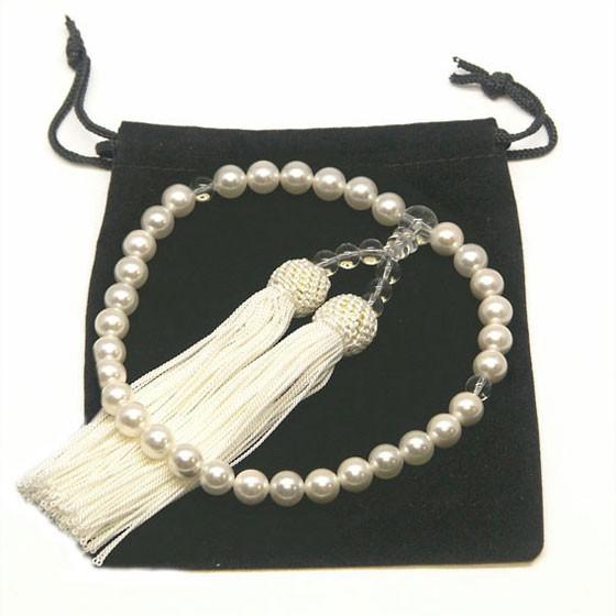 数珠 念珠 女性用 8ミリ ホワイト 白真珠【送料無料】真珠 貝パール