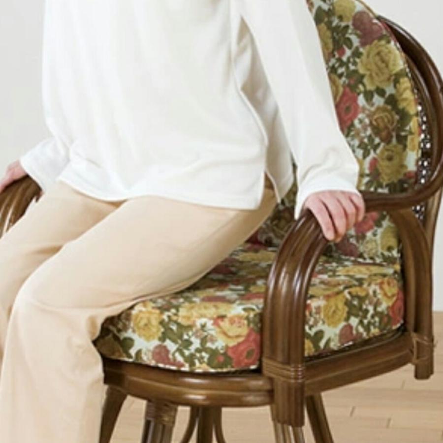 天然籐 ラタン 回転式 座椅子 ミドルハイタイプ 和風 和室 シニア 高齢