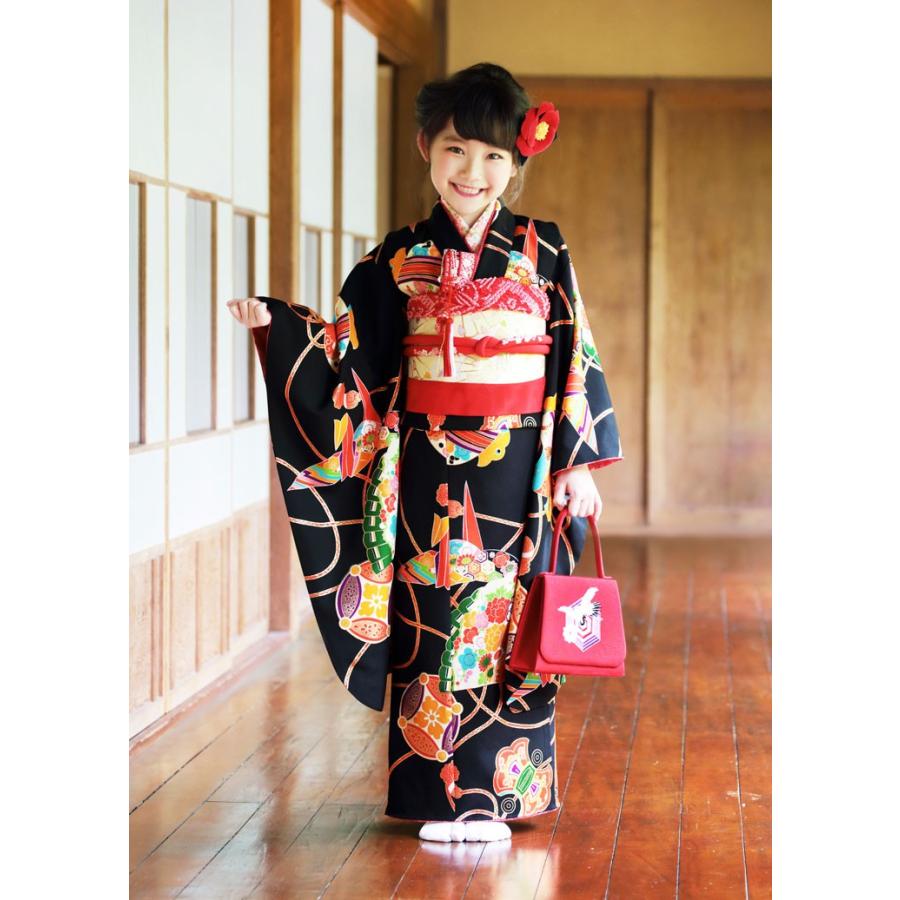 七五三 着物 7歳 フルセット 7才用 「紅一点」 女児着物セット - 正絹