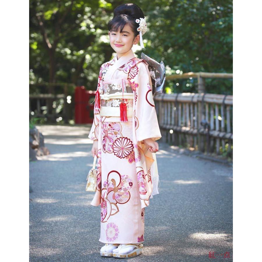 七五三 着物 7歳 正絹 フルセット 購入 セット 紅一点 女の子 橘梅 薄