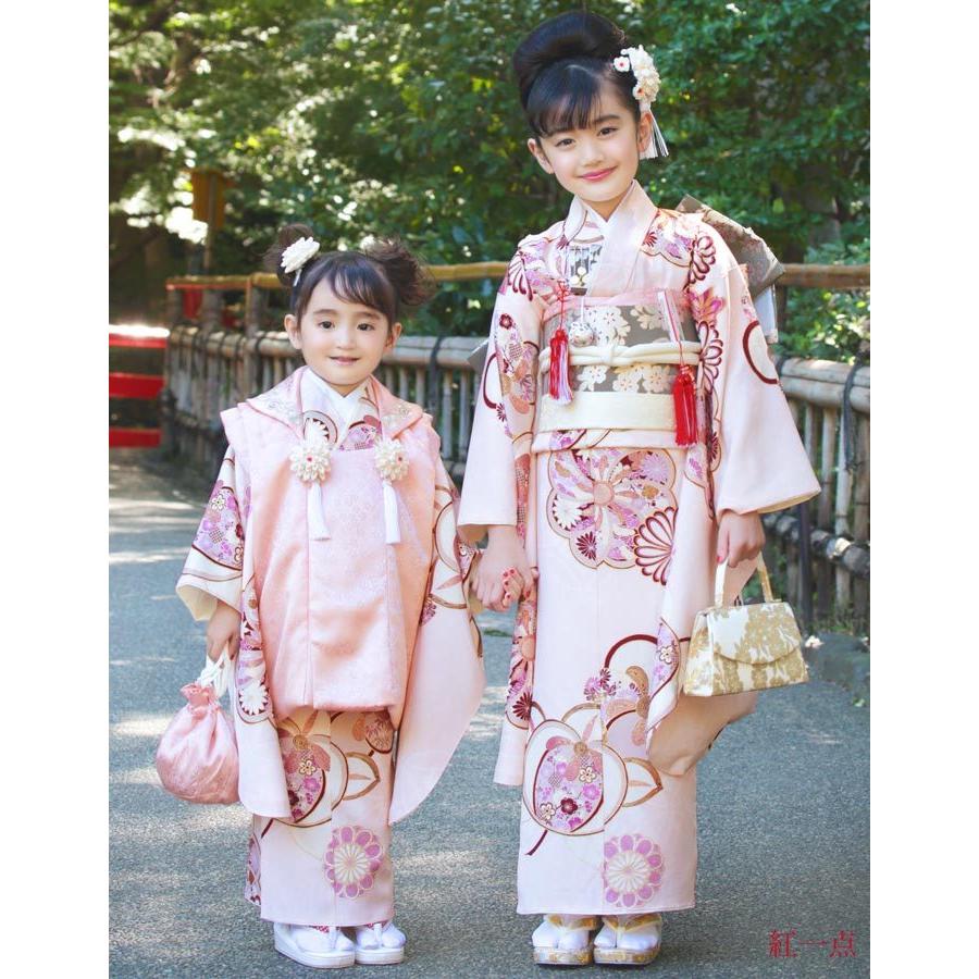 七五三 着物 7歳 正絹 フルセット 購入 セット 紅一点 女の子 橘梅 薄