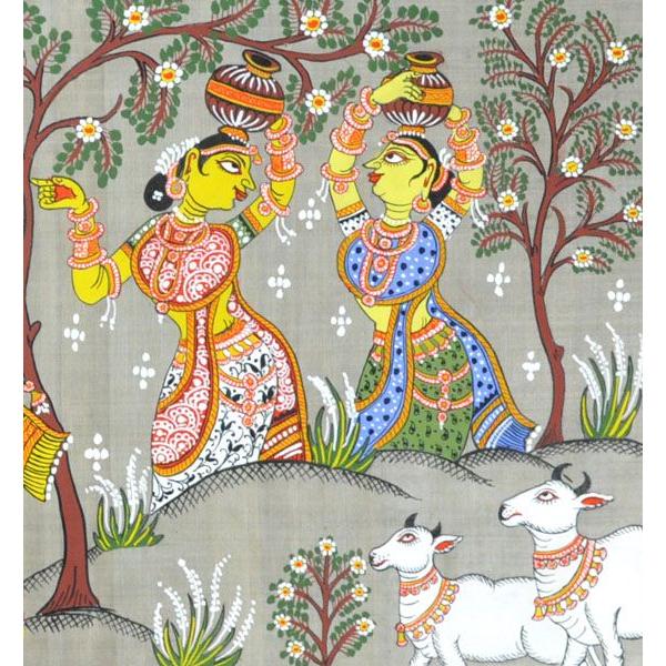 インドの細密画 オリッサ様式のラーダ・クリシュナとゴーピー達 : Five