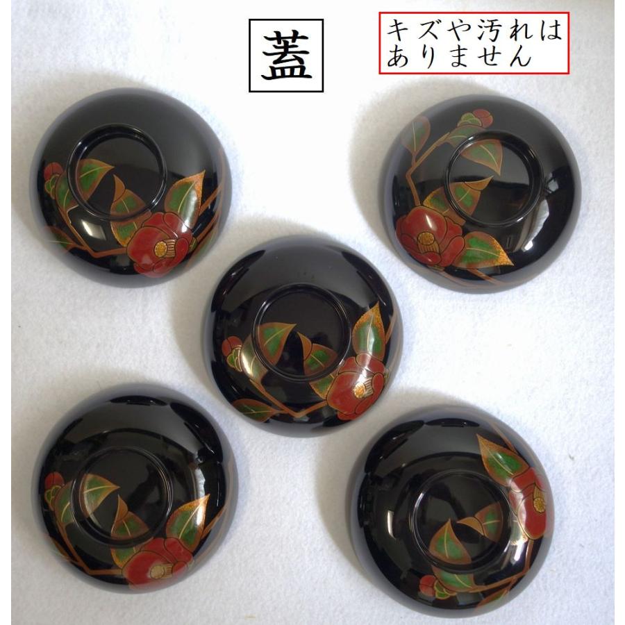 輪島塗 つばき蒔絵 吸物椀5客 輪島塗吸物椀 輪島塗お椀 汁椀 椿蒔絵