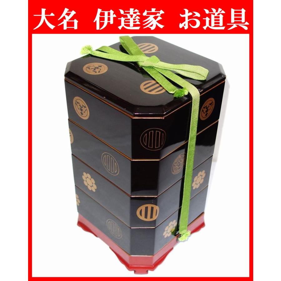 伊達 62万石 家紋付き 四段重箱 江戸時代 大名道具 仙台笹 上杉笹 伊達