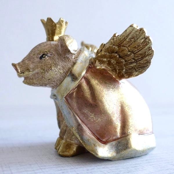 大人可愛い ブタ 置物 オブジェ 金色 エンジェルピッグ 豚 飾り