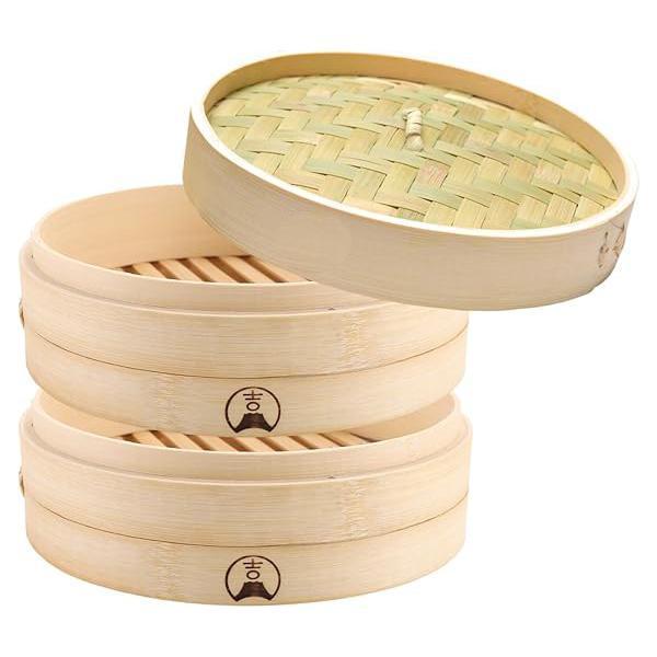 吉冨士工芸】竹せいろ 中華せいろ 蒸し器 天然竹 18cm2段(蓋付) 蒸し