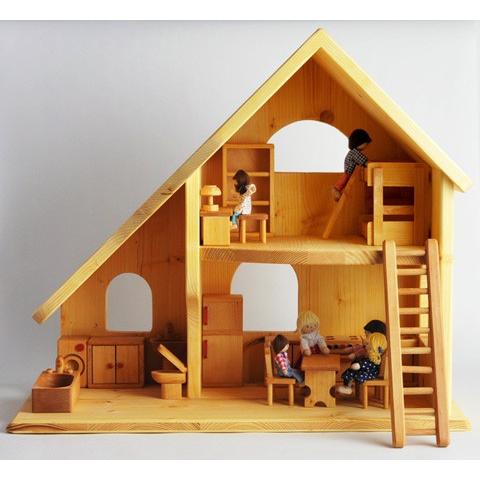 2階建て人形の家 小（完成品）」ドールハウス 木製玩具 ドライ