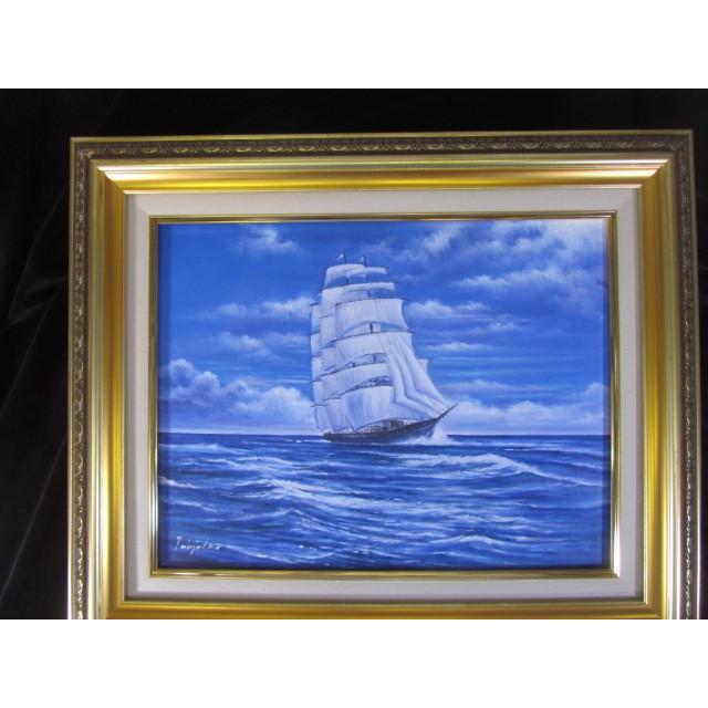 絵画 油絵 中島 達幸 大海原の帆船 真作 額付き F6 送料無料 : 丸昇