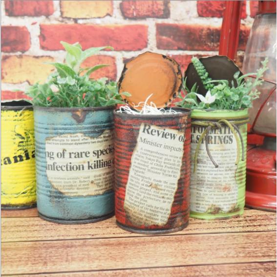 リメイク缶 リメ缶【ブルー】多肉植物 アンティーク缶 鉢植え 寄せ植え