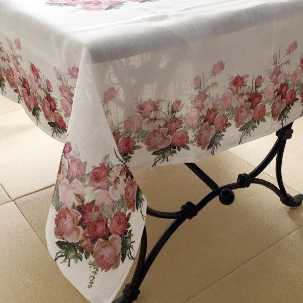 テーブルクロス 撥水加工 ローズ柄 130×190cm 長方形 花柄 薔薇柄