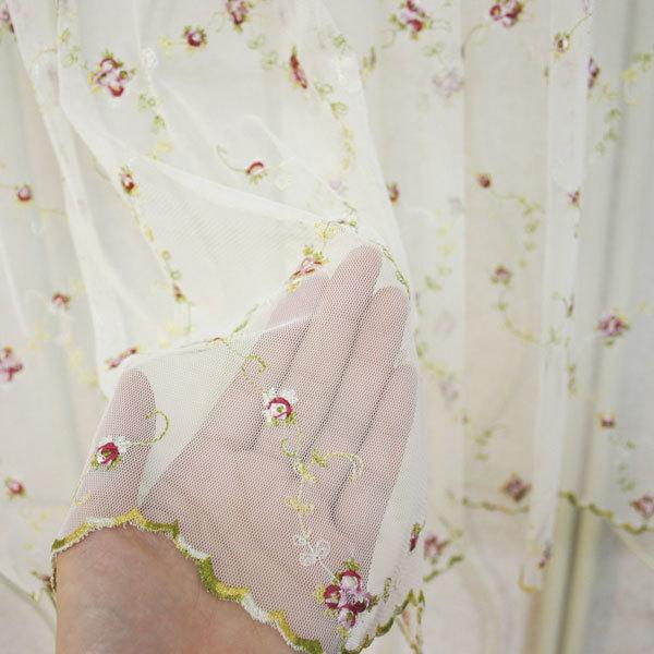 ローズ柄 カフェカーテン 丈 45cm 幅 150cm チュールレース 薔薇 刺繍