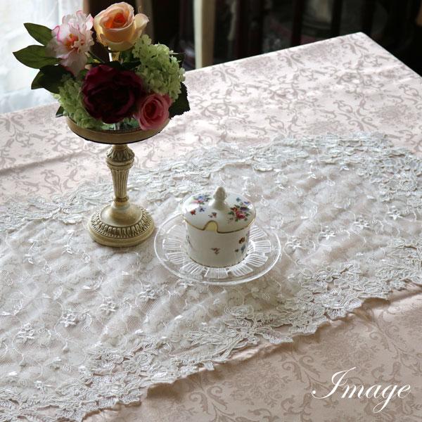 テーブルセンター レース 刺繍 おしゃれ 40 120cm オフホワイトローズ