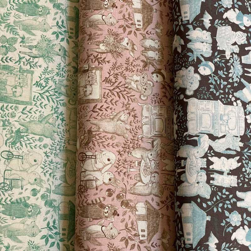 yukiemonユキエモン「冬支度」 綿麻シーチング生地デジタルプリント