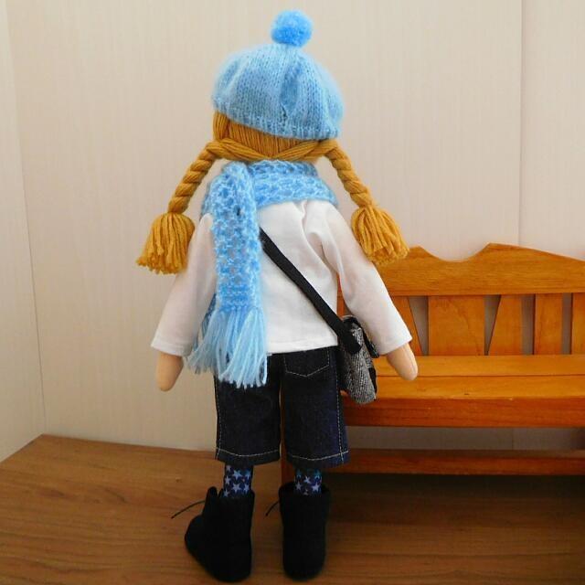 人形用 ベレー帽 マフラー セット モヘア 水色 手編み ドール ドール用