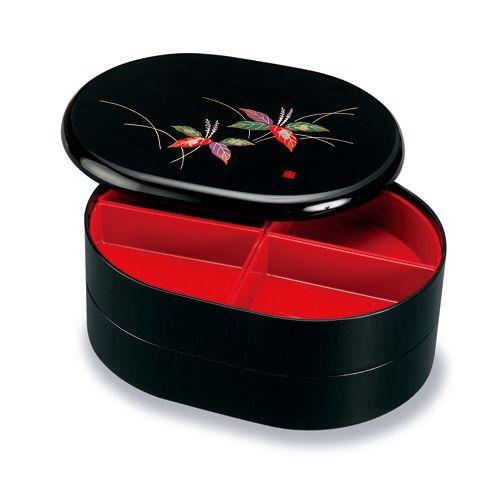 みよし漆器本舗 紀州塗り 9寸 小判二段オードブル 黒 二人静 運動会