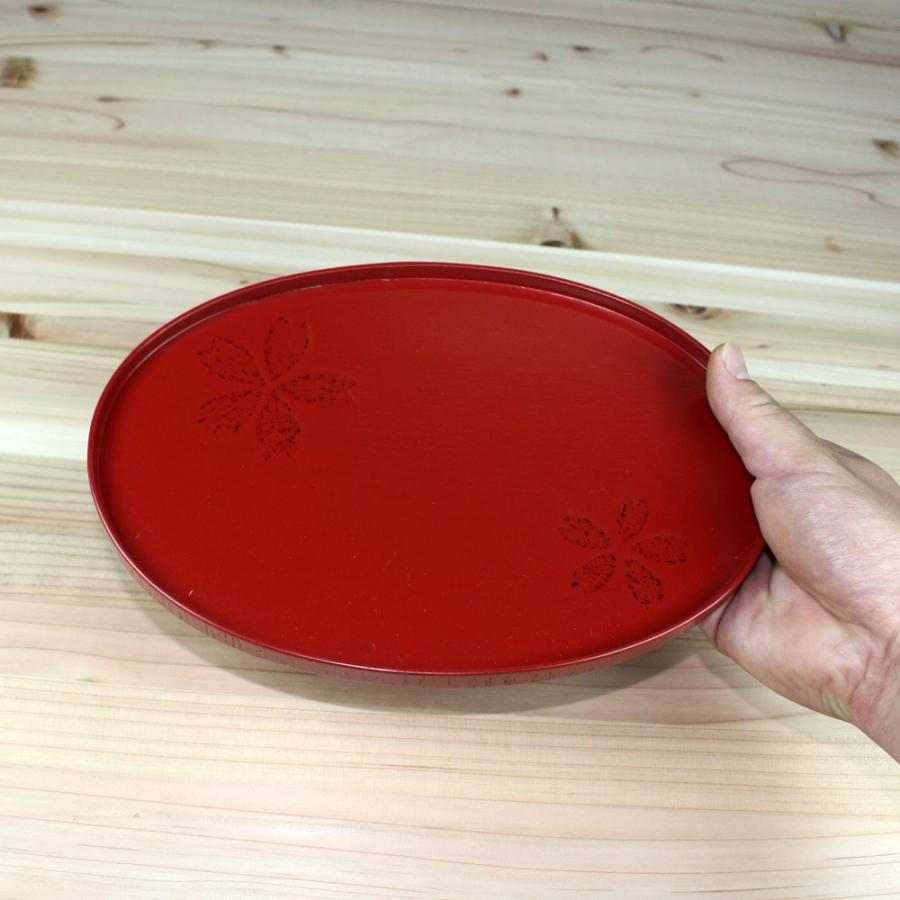 みよし漆器本舗 天然木製 8寸 小判盆 桜 赤 お盆 トレー トレイ おぼん