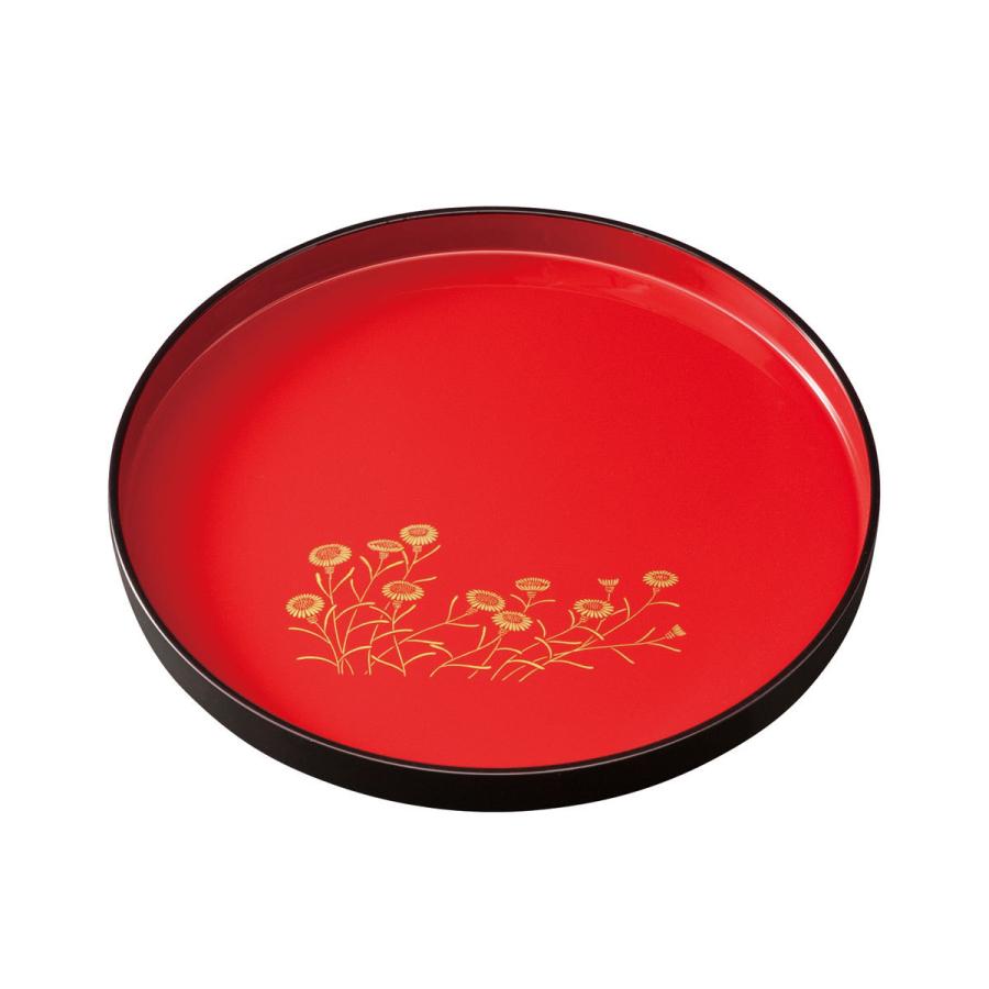 みよし漆器本舗 紀州塗り お盆 トレー 8寸 丸盆 朱 野菊 茶盆 おしゃれ