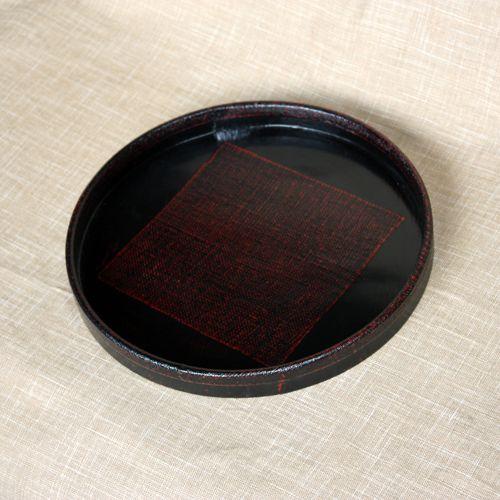 みよし漆器本舗 天然木製 7寸 布張丸盆 曙 漆塗り おぼん トレイ 黒