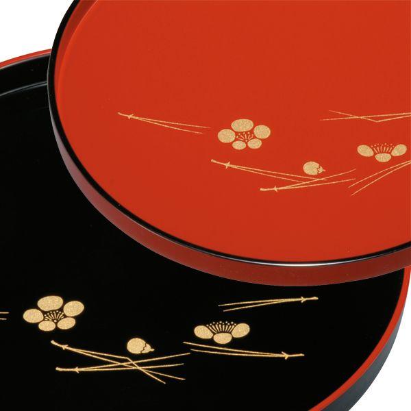 みよし漆器本舗 入子夫婦盆 梅に松葉 紀州塗り 7寸 21cm 8寸 24cm お盆