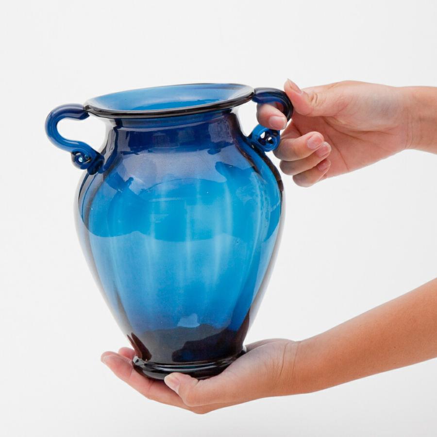 みよし漆器本舗 ガラス花瓶 ダブルイヤー ブルー フラワーベース 大