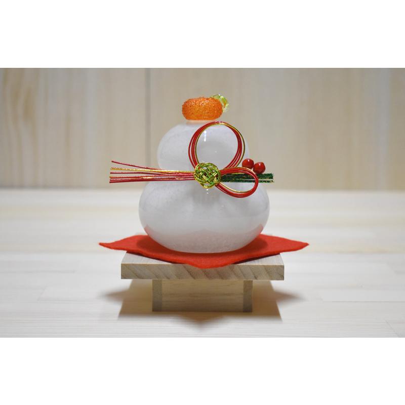 博多びーどろ 粋工房 ガラスの鏡餅(小) KM-N1 水引・飾り台付き 鏡餅