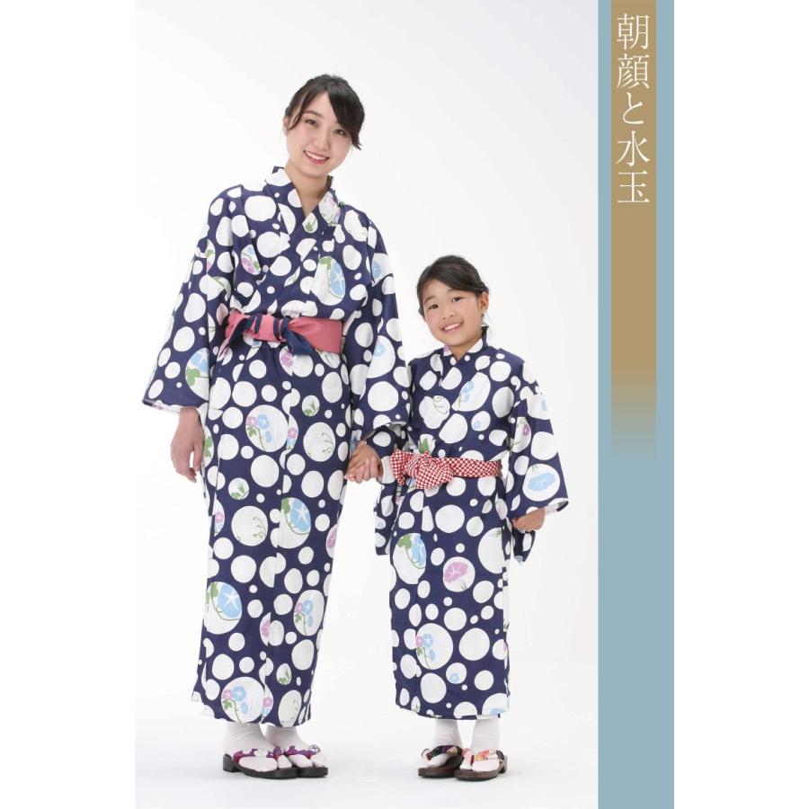 浴衣と帯のセット 朝顔と水玉（あさがおとみずたま）日本製 旅館浴衣