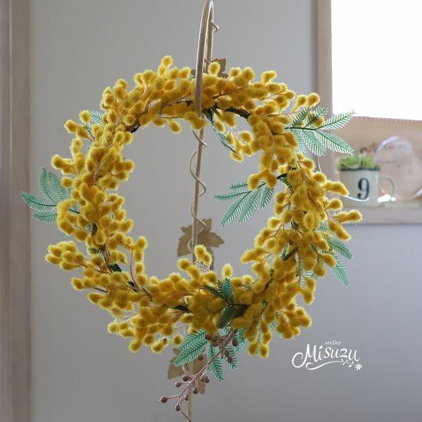 misuzu038 季節のリース ミモザのナチュラルリース 玄関 アカシア