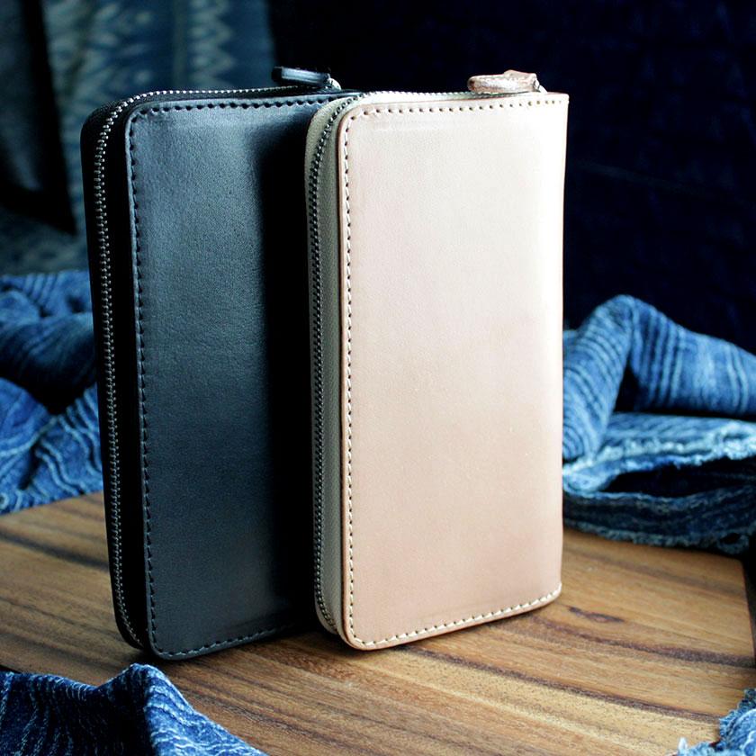 栃木レザー ヌメ革 ラウンドファスナー長財布/最高級グレージング