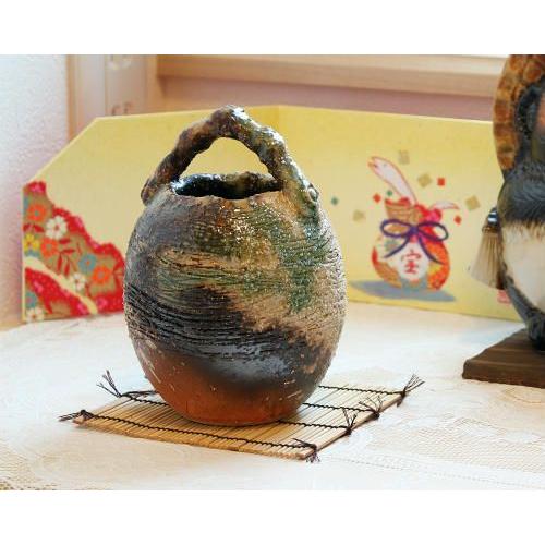 信楽焼 一輪挿し 松皮 手付き 小さい 花瓶 陶器 おしゃれ 花入 花びん