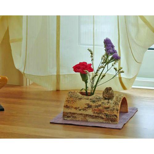 信楽焼 花器 フクロウ付き切り株 自由花 陶器 花瓶 生け花 和風 華道