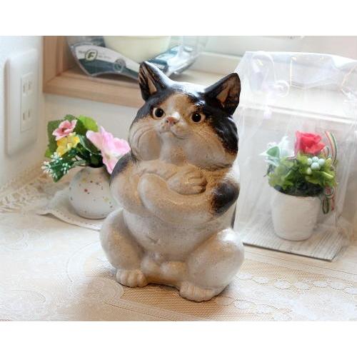 信楽焼 猫 置物 あぐらネコ 7.5号 白黒 陶器 猫の置物 おしゃれ ねこ