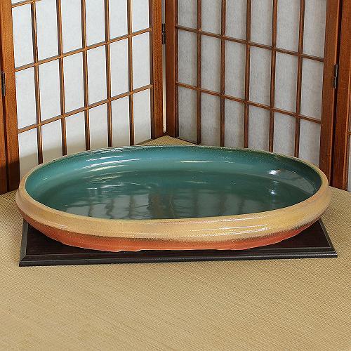 アウトレット 信楽焼 水盤 中青磁 小判 19号 池坊 生け花 和風 洋風