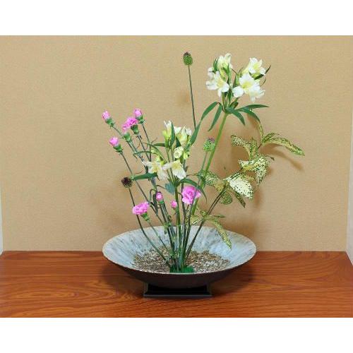 ポイント3倍]信楽焼 水盤 花器 13号 窯変 流し ソリ 丸 陶器 池坊 嵯峨