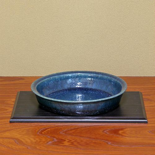 在庫数限り 信楽焼 水盤 花器 10号 青 窯変 ガラス 丸 陶器 池坊 嵯峨