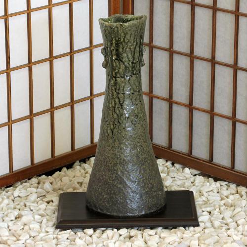 信楽焼 花瓶 花器 華道 池坊 嵯峨御流 黒窯肌 耳付き 手びねり 陶器