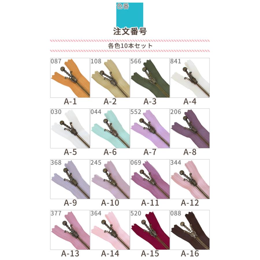 ファスナー YKK 玉付きファスナー 引き手 アンティークゴールド 20cm