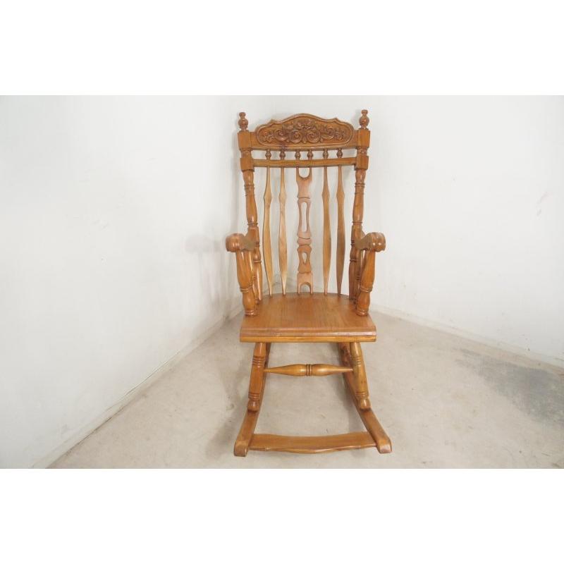 アンティーク調 マホガニー無垢材 ロッキングチェア 装飾彫刻