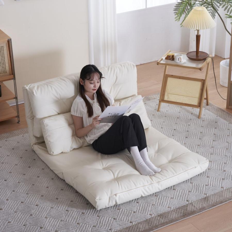 BTM 新発売！ソファベッド 二人掛け PUレザー 座椅子 折り畳み 2WAY 6