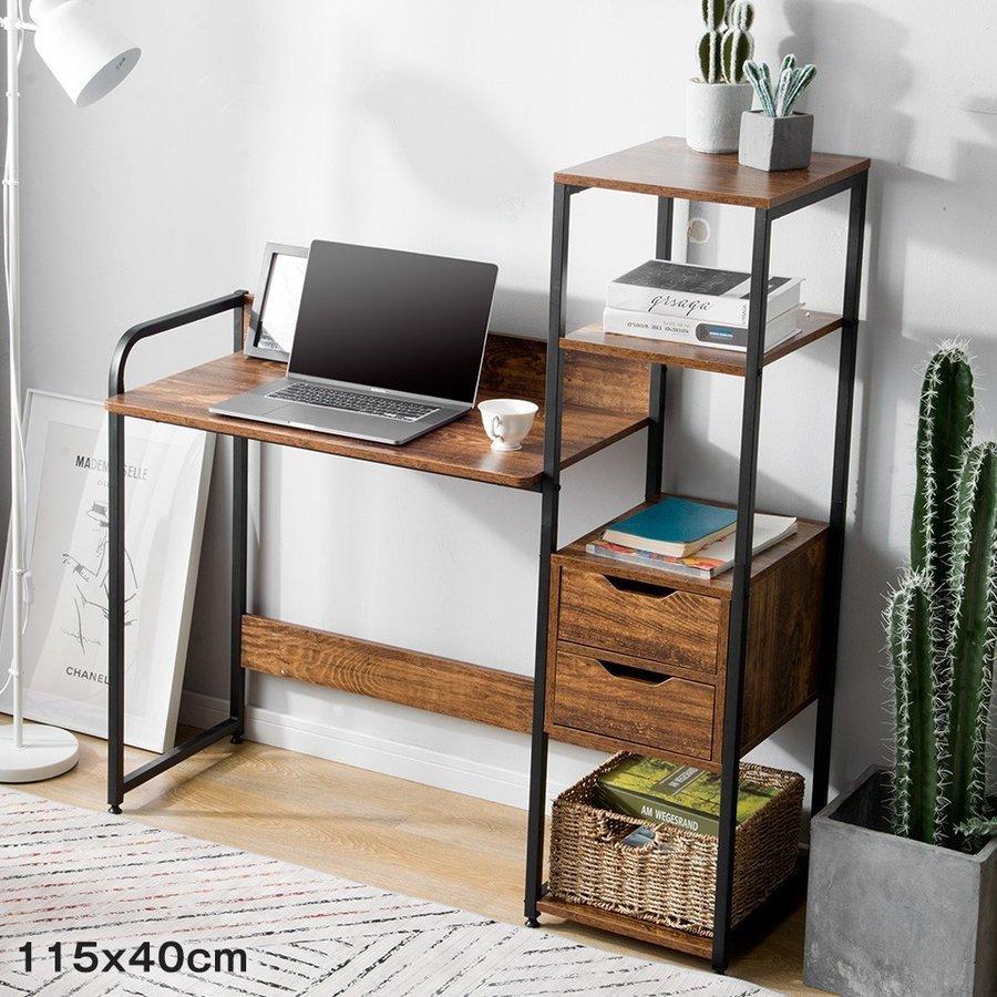 BTM 【全品8%OFF】パソコンデスク 引き出し付き 3段シェルフ付 木製
