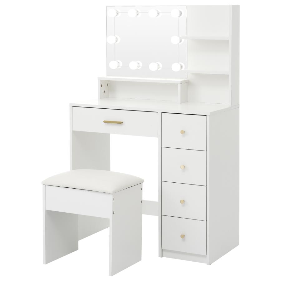 BTM ドレッサー化粧台 テーブル 鏡台 LEDライト付き スツール付き