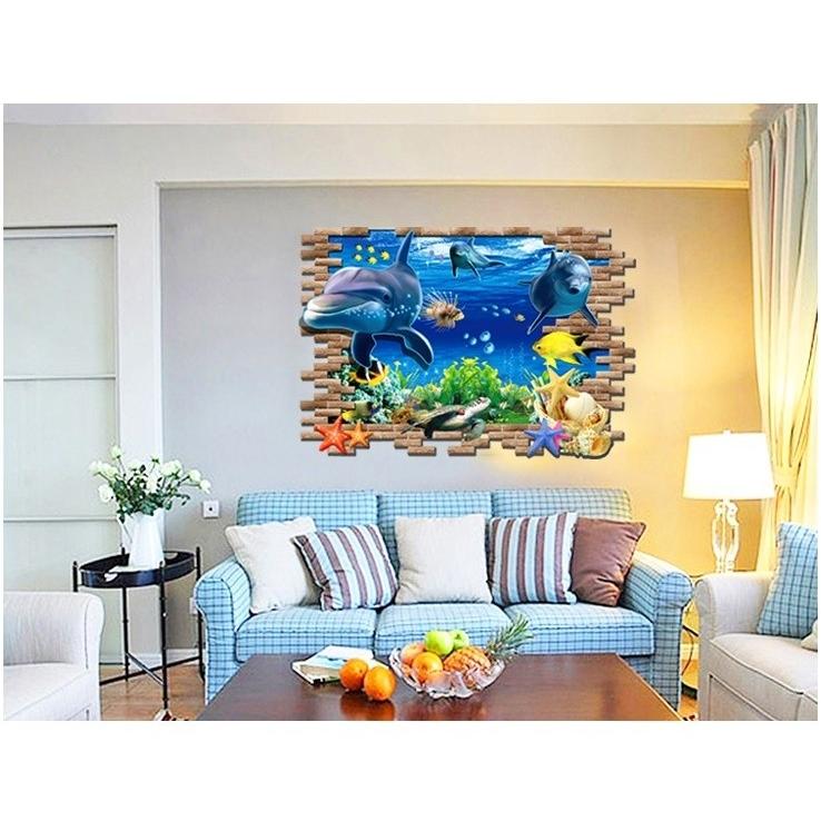 ウォールステッカー 飛び出す 海底のイルカ 3D 壁紙シール 魚 海の