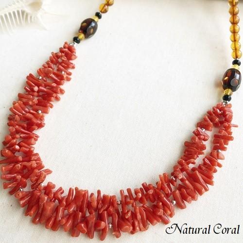 赤珊瑚 あかさんご ネックレス 枝 琥珀 オニキス ナチュラルコーラル