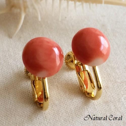 桃珊瑚 ももさんご サンゴ イヤリング 円盤 ナチュラルコーラル : 珊瑚