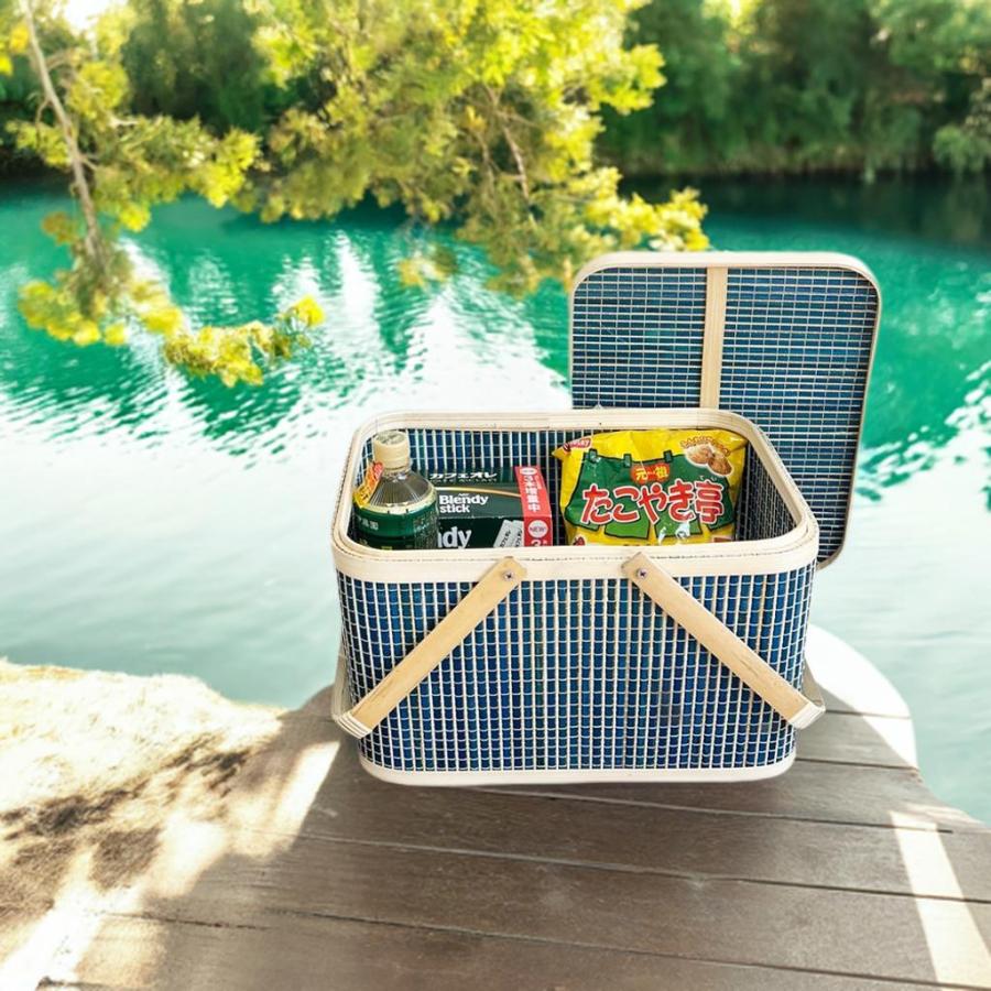竹 かご ふた付き バスケット 四角 ピクニック ピクニックバスケット
