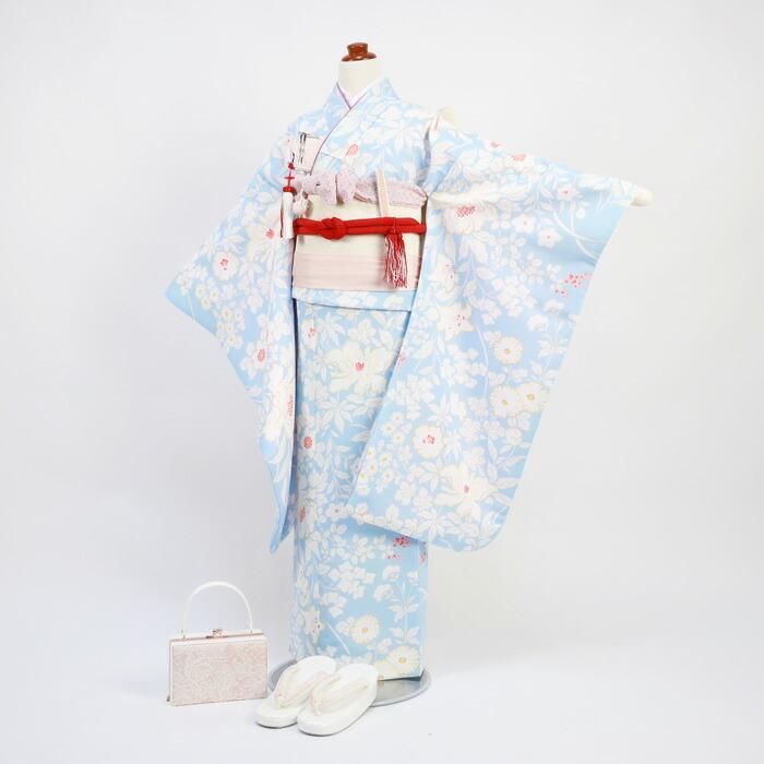 七五三 着物 7歳 フルセット 購入 販売「水色地に白の花柄」 〔zu〕 七
