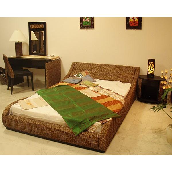 アジアン家具 高品質 ウォーターヒヤシンス ベッド ローベッド ダブル