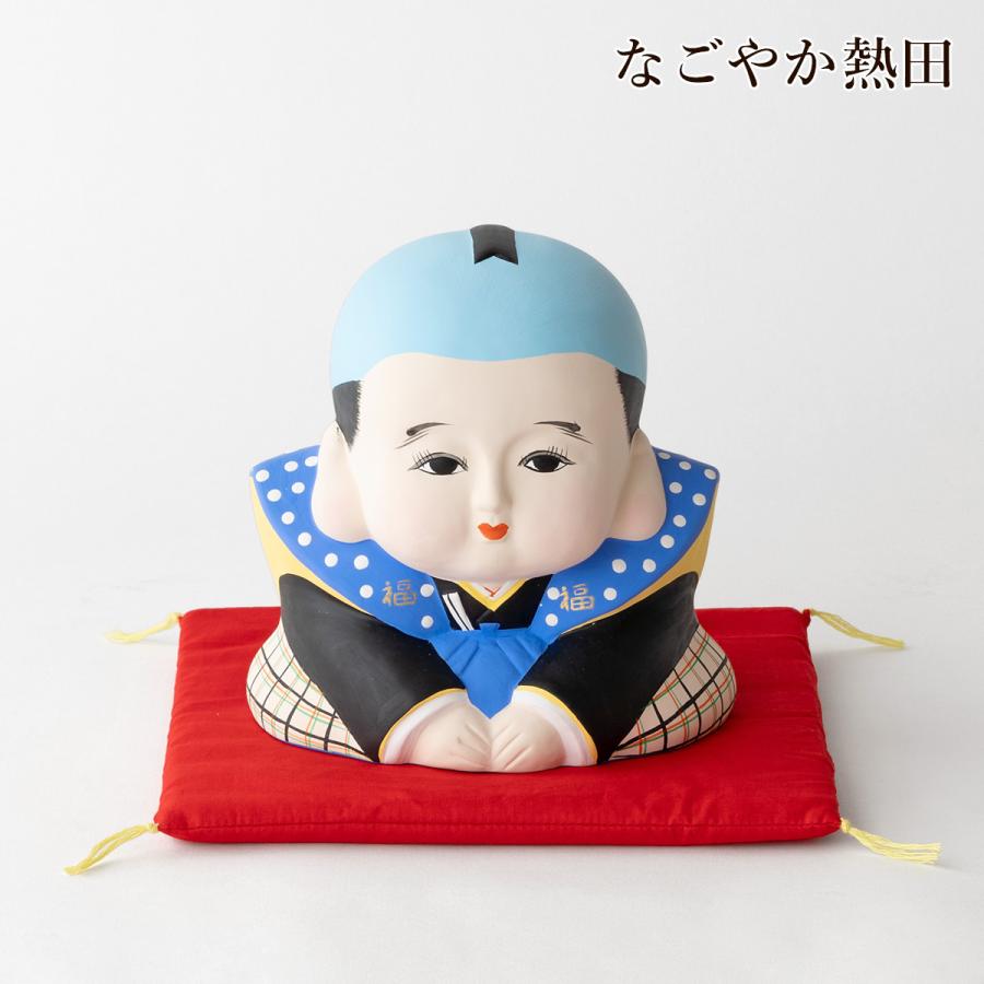 福助 座布団つき 大型 陶器製 レトロ 16センチ 伝統的 縁起飾り 置物